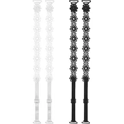 qiqvert 2 Pairs Adjustable Non Slip Lace Flower Bra Straps for Women Fancy Lingerie Straps for Women Replacement Beaded Bra Straps for Bra Elastic Bra Shoulder Straps - Black and White-picture-52