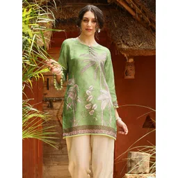 QISSA Round Neck Floral Printed Straight Pure Cotton Kurti with Trouser & Dupatta-picture-13
