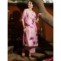 QISSA Women Dyed Regular Kurta with Trousers-picture-20