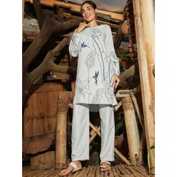 QISSA Women Floral Printed Regular Kurta with Trousers-picture-37