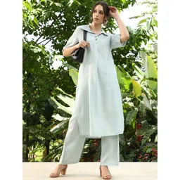 QISSA Women Regular Linen Kurta with Trousers-picture-18