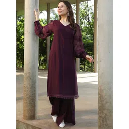 QISSA Women Solid Kurta with Palazzo-picture-16
