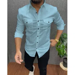 qlonz store Men Regular Fit Solid Spread Collar Casual Shirt-picture-18