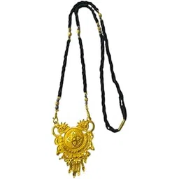 QNAM Traditional Black But with Pecoke gold Plated Pendent mangalsutra Copper Brass Stylish Black Golden Chain Mangalsutra for Women 22 Inches Chain-picture-13