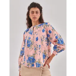 QOMN Mandarin Collar Floral Printed Cotton Top-picture-19