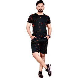 qosha Men Night Suit Set Black Printed-picture-11