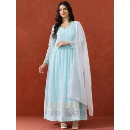 QSH Embroidered Sweet Heart Neck Fit & Flared Maxi Ethnic Dress With Dupatta-picture-14