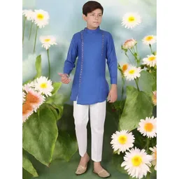 Qtsy Boys Band Collar Pure Cotton Straight Kurta With Pyjamas-picture-30