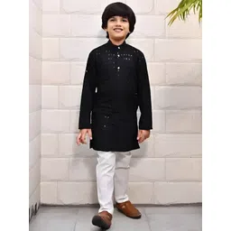 Qtsy Boys Embroidered Regular Mirror Work Pure Cotton Kurta with Pyjamas-picture-49