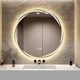Quality Glass Bathroom LED Mirror with Touch Sensor, 3 Light Effects, Glass, Round LED-28 (24 x 24 Inch)-picture-28