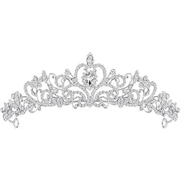 qualiza Queen Crown of Silver Crystal Tiara Crowns for Bridal Women Girls Wreath Headpiece Princess Elegant Crown Bridal Wedding Prom Birthday Party Headbands for Women Hair Accessories-picture-18