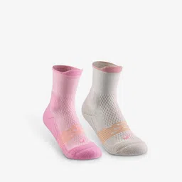 Kids’ Hiking Socks (2-Pair Pack) Hike 500 Mid - Pink and White-image-1