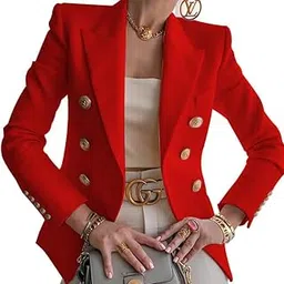 quecy Formal Long Sleeves Blazer Workwear Coat Office Casual Jacket for Women Red-picture-29