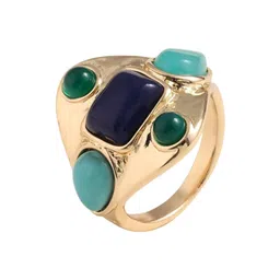 QUECY Gold-Plated Stone-Studded Adjustable Finger Ring-picture-35
