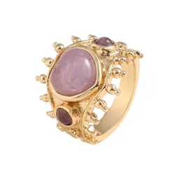 QUECY Gold-Plated Stone-Studded Adjustable Finger Ring-picture-11