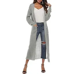 quecy Women's Polyester Relaxed Fit Casual Work Wear Cardigan (Gray,L)-picture-25