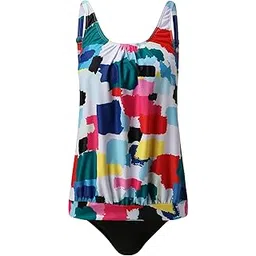 quecy Women's Two Piece Tummy Control High Neck Halter Tankini Swimsuit with Shorts | Color -Multicolor | Size -M-picture-11