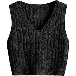 quecy Women's V Neck Sleeveless Cable Knitted Crop Tank Top Sweater Vest-picture-46