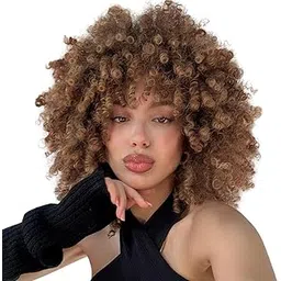 QUEENTAS Long Hair Wig for Women Blonde Full Head Wavy Cruly Wigs with Bangs Synthetic Hair Wig for Diwali(23 Inch)-picture-31