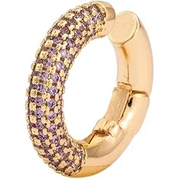 queralt Luxury Stone Studded Ear Cuff | Gold Tone Brass Hinged Ear Cuff for Women | Diamond Pave Helix Earring | Slide-On Clicker Cartilage Jewelry | Non-Piercing Party Accessories | Stone Helix Cuff | Single Piece Gold Finish Brass Loop with Secure Clasp | Trendy Geometric Earrings-picture-10