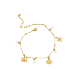 QUERALT Women Brass-Plated Pearl Charm Anklet image 3