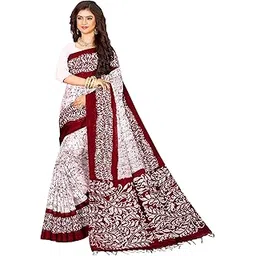quetzal handloom saree Quetzal Women's Sambalpuri Batik Kotki Printed Cotton Saree with Unstitched Blouse (White & Red)-picture-25