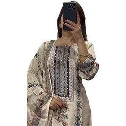 quick buy hub Womens Pure Silk Full Sleeves Round Neck Kurti With Pants And Dupatta 3-Piece Ethnic Wear-Off-picture-12