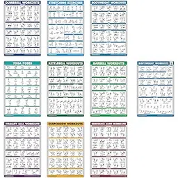 QuickFit 10 Pack - Exercise Workout Poster Set - Bodyweight Volume 1& 2, Dumbbell, Suspension, Kettlebell, Resistance Bands, Stretching, Barbell, Yoga Poses, Exercise Ball-picture-13