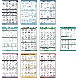 QuickFit 10 Pack - Exercise Workout Poster Set - Foam Roller, Dumbbell, Suspension, Kettlebell, Resistance Bands, Stretching, Bodyweight, Barbell, Yoga Poses, Exercise Ball image 1