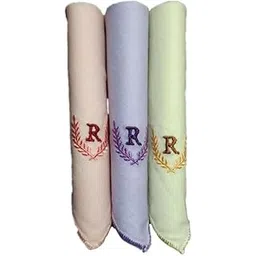 quienz Ladies Initials (R) Multicolor 100% Cotton Handkerchiefs Pack of 3 (6551 C/C)-picture-37