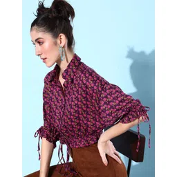 QUIERO Women Purple & Pink Floral Print Shirt Style Crop Top-picture-28