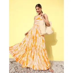 QUIERO Women Yellow & White Shibori Dyed Maxi Dress-picture-35