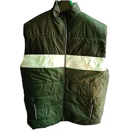 Quilted Puffer Vest, Olive Green with Reflective Stripe, Full Zip, Stand Collar-picture-47