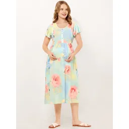 QUIRA Women Floral Printed Maternity Gathered or Pleated Maternity A-Line Midi Dress-picture-27