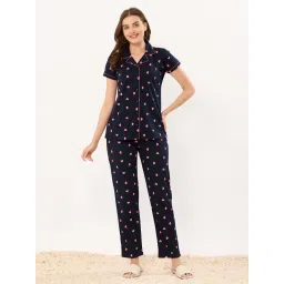 Quira Women Navy Blue Pure Cotton Printed Top with Pyjama-picture-11