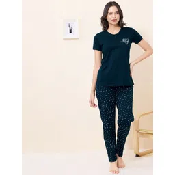 QUIRA Women Printed Round Neck T-shirt & Pyjamas Night suit-picture-26