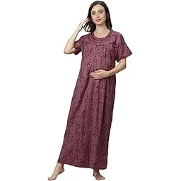 quira Women's Viscose Blend Maxi Maternity Nighty/Feeding Nighty/Pregnancy Night Gown/A-Line Nursing Nighty with Conceal Zippers for Nursing Pre and Post Pregnancy - Floral Print - 170328-picture-20