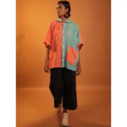 Quirky Bae Orange & Blue Cotton Shirt-picture-15