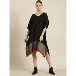 Qurvii Desi Black Silk Brocade Kaftan Dress-picture-11