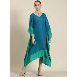 Qurvii Desi Teal Silk Kaftan Dress-picture-43