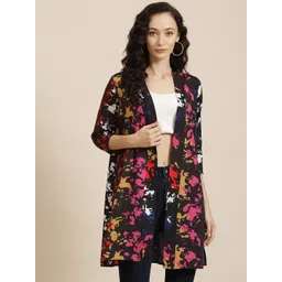 Qurvii Abstract Printed Longline Open Front Shrug-image-39