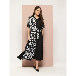 Qurvii Black Color-Block A-Line Dress-picture-26