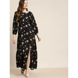 Qurvii Black Floral Print Maxi Dress-picture-20
