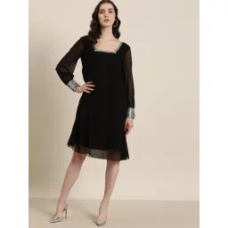 Qurvii Black Georgette Midi Dress-picture-22