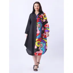 Qurvii Black Print Regular Fit Shirt Dress-picture-29