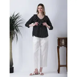 Qurvii Black Printed Ruffle Neck Top-image-12