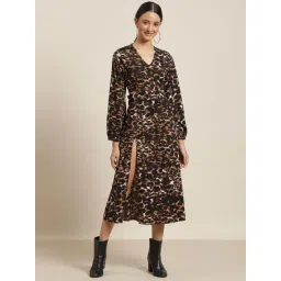 Qurvii Brown & Black Animal Print Slit Dress-picture-31
