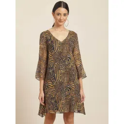 Qurvii Brown Animal Print Above knee A-Line Dress-picture-30