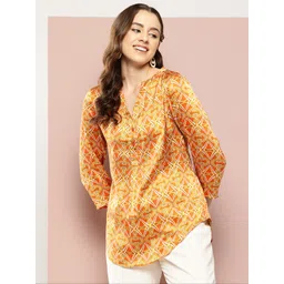 Qurvii Comfort Geometric Print Mandarin Collar Casual Shirt-picture-30