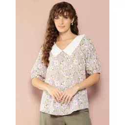 Qurvii Grey Floral Print Top-picture-14